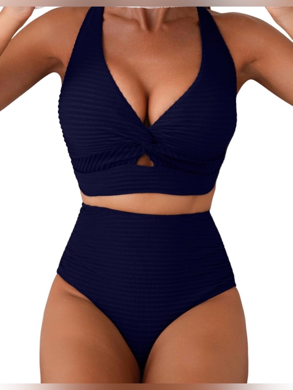 Navy Twist Front High-Waist Women's Bikini Size Small